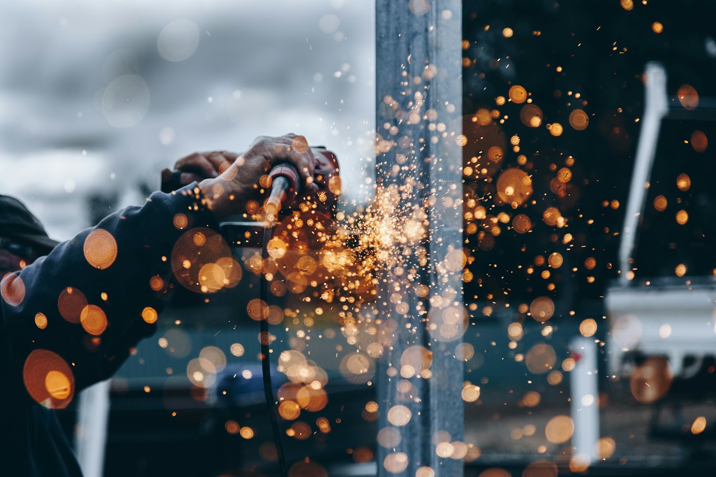 Sparks flying from industrial metal processing
